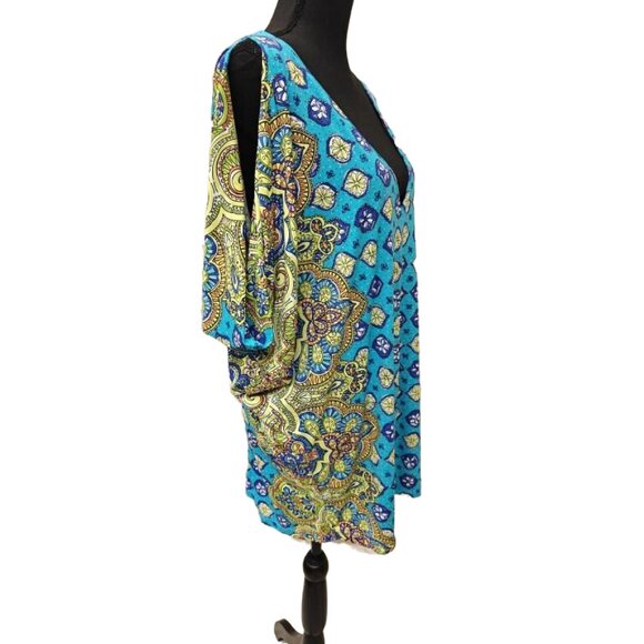 🩱🩱Trina Turk Corsica Turquoise Jersey Swimsuit Cover Up Tunic Caftan Dress M - Picture 3 of 6